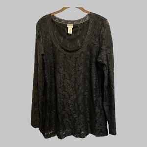 Chico’s Black Lace Overlay Stretch Sheer Top Whimsigoth Goth Dark Romance 2X